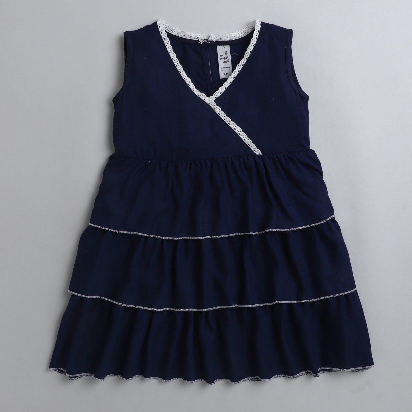 Ruffled Layer Sleeveless Lace Dress-Navy