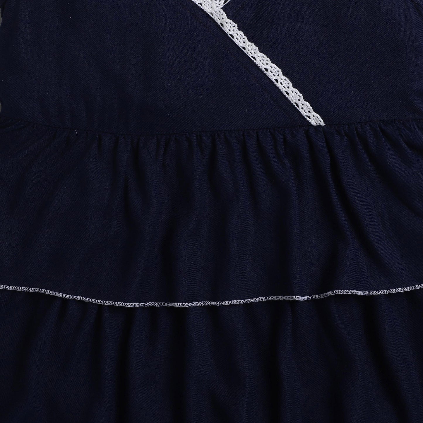 Ruffled Layer Sleeveless Lace Dress-Navy