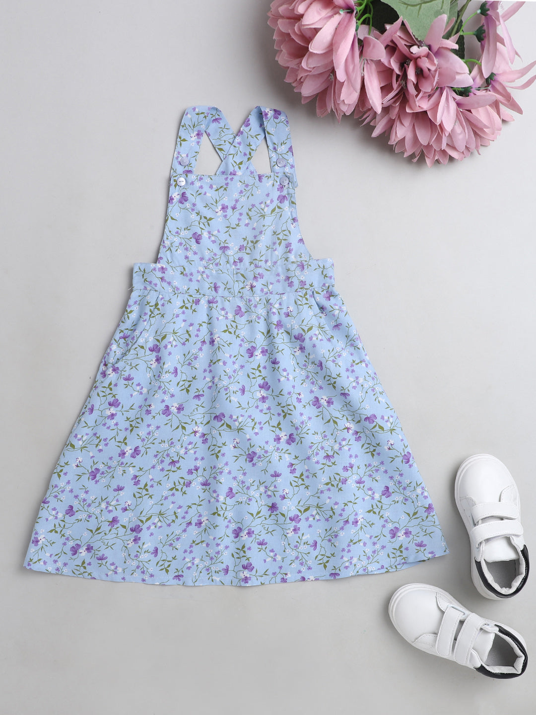The Magic Wand Floral Printed Sleeveless Pinafore Dress - Sky Blue