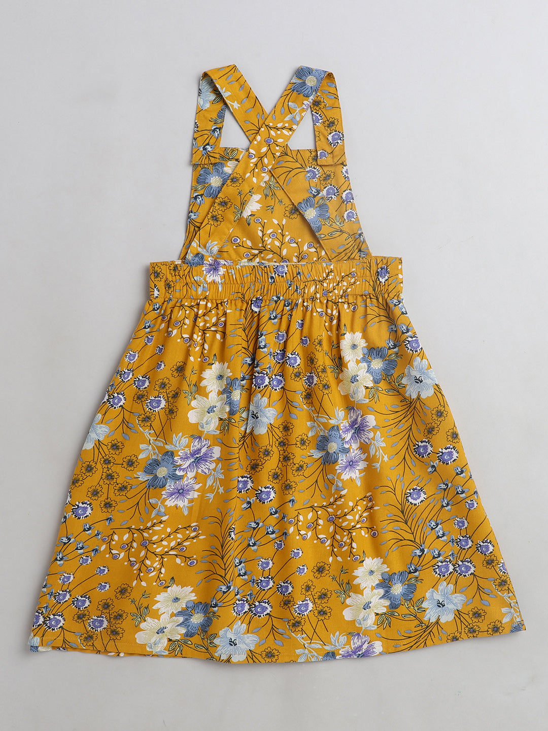Floral Printed Sleeveless Pinafore Dress-Yellow