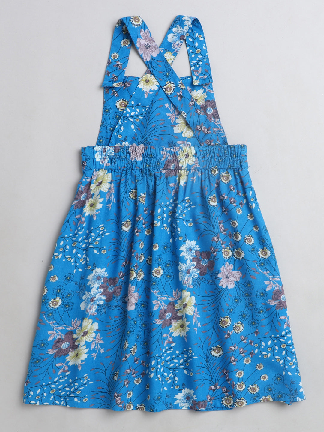 Floral Printed Sleeveless Pinafore Dress-Blue