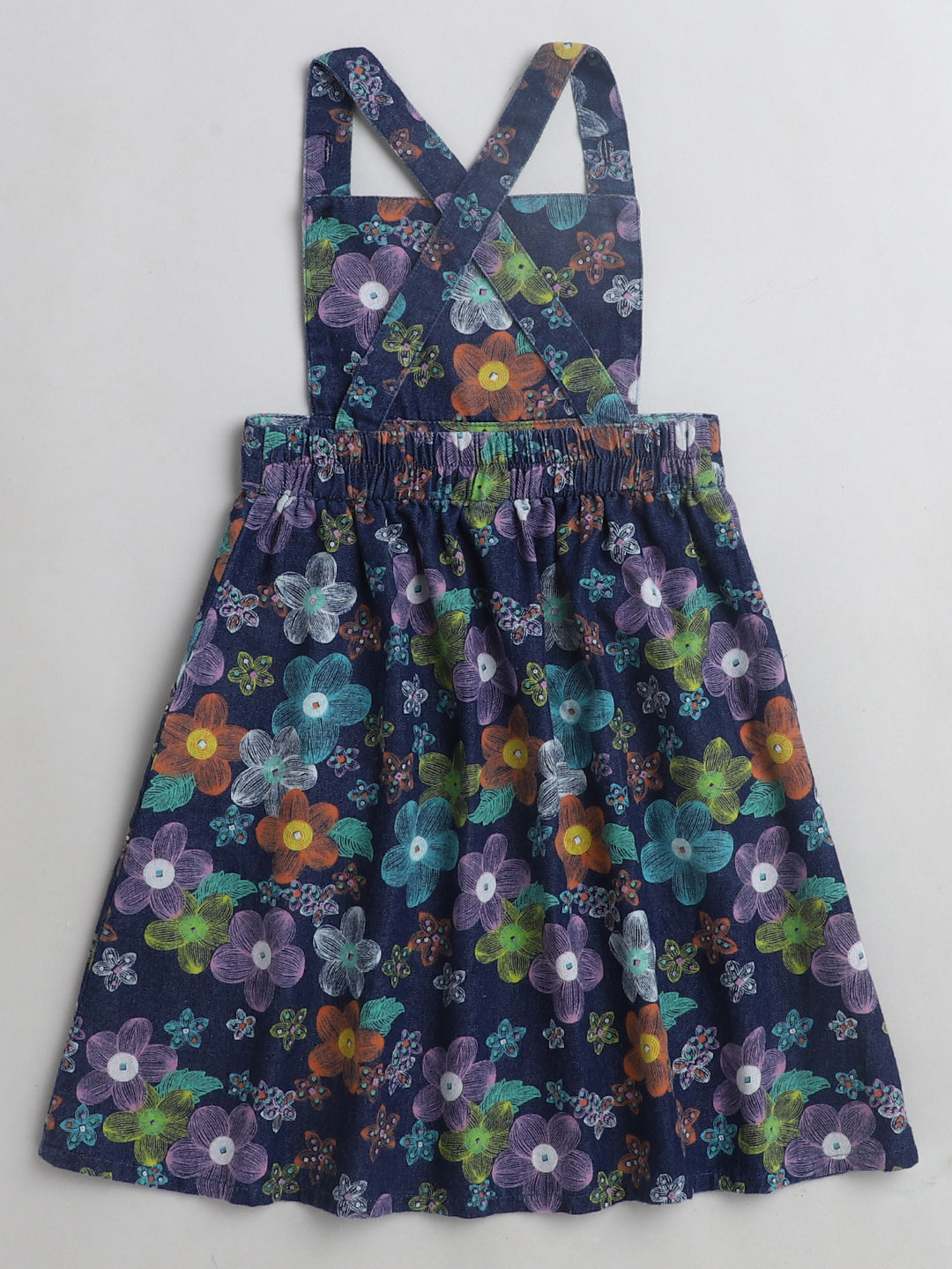 Floral Printed Sleeveless Pinafore Dress -Multicolour