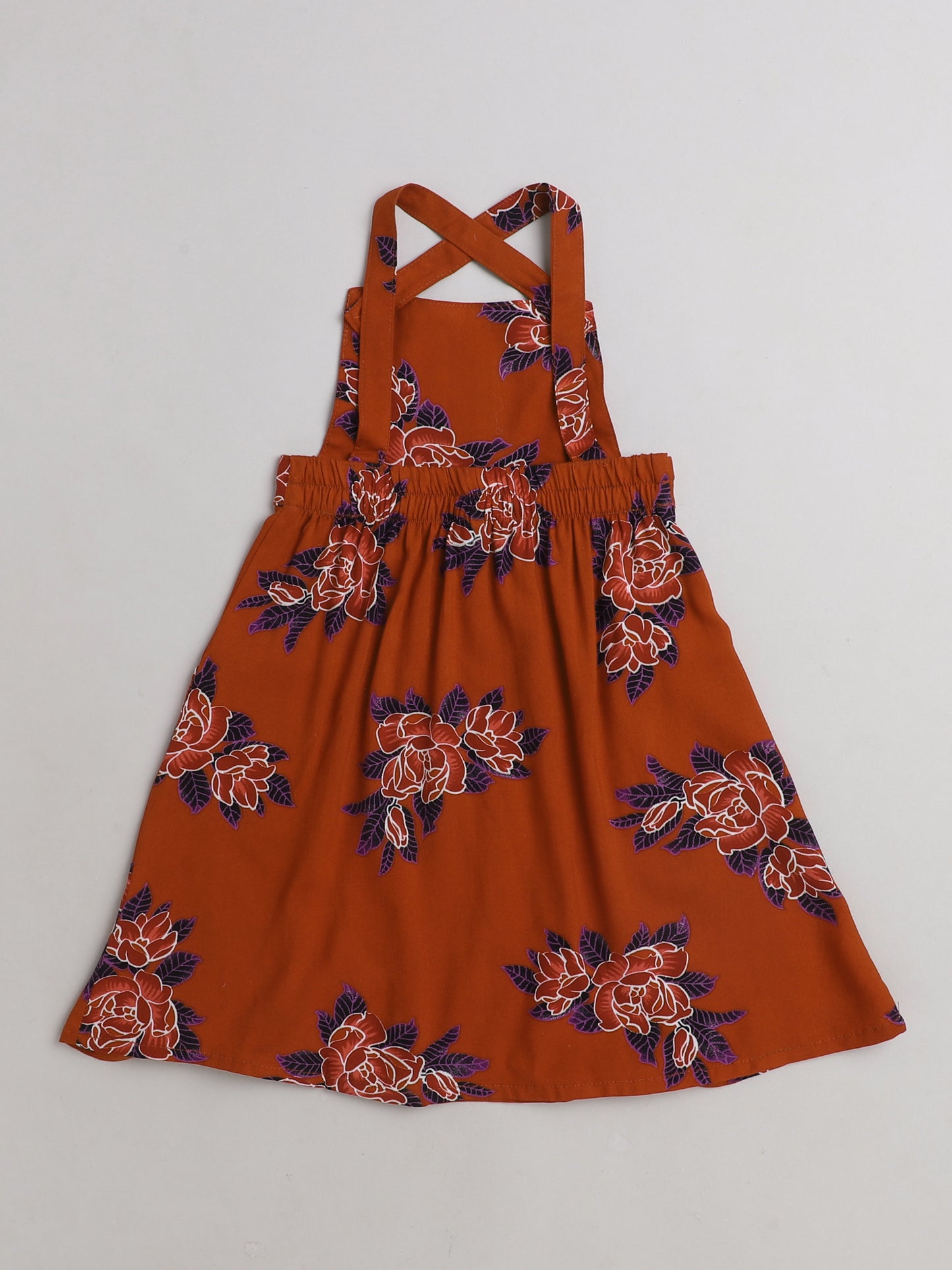 Floral Printed Sleeveless Pinafore Dress-Rust