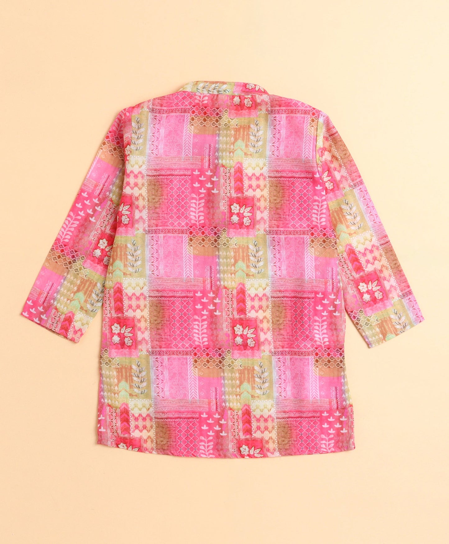 The Magic Wand Woven All Over Printed Full Sleeves Kurta with Pyjama Set - Pink