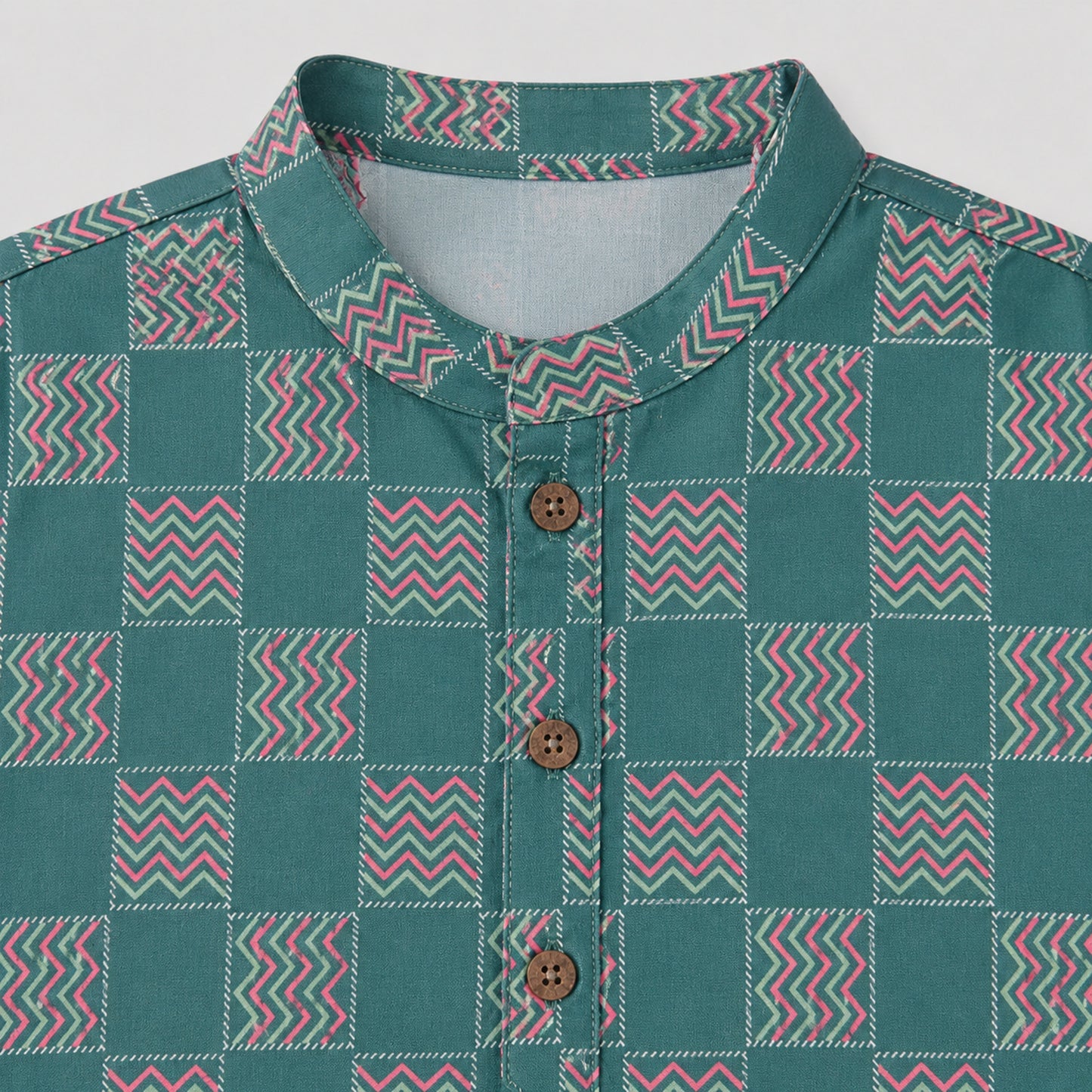 The Magic Wand Woven Full Sleeves Abstract Checkered Printed Kurta - Green