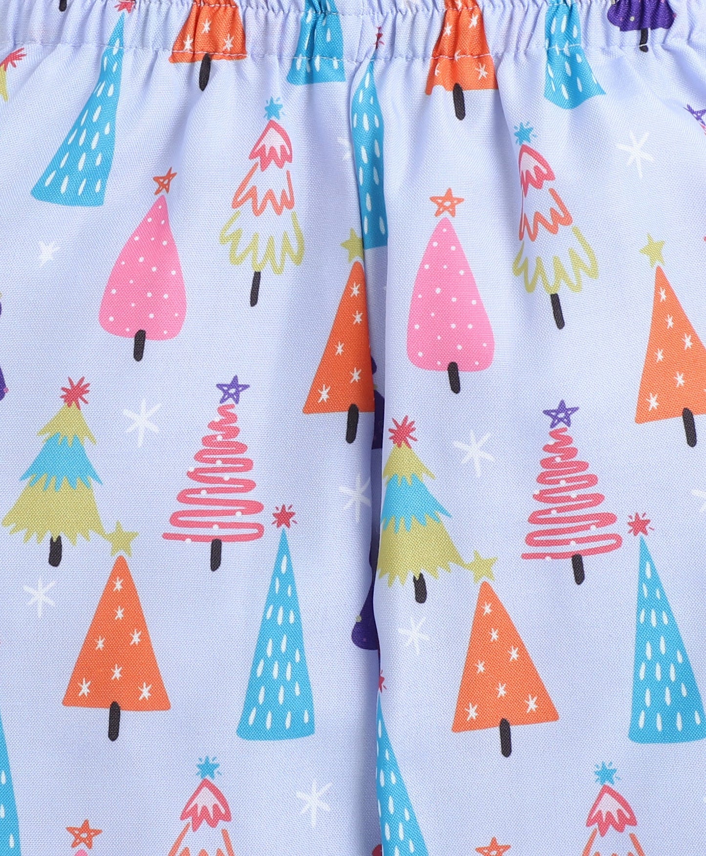 Christmas Theme Woven Full Sleeves Xmas Tree Printed Coordinating Night Suit Set-Blue
