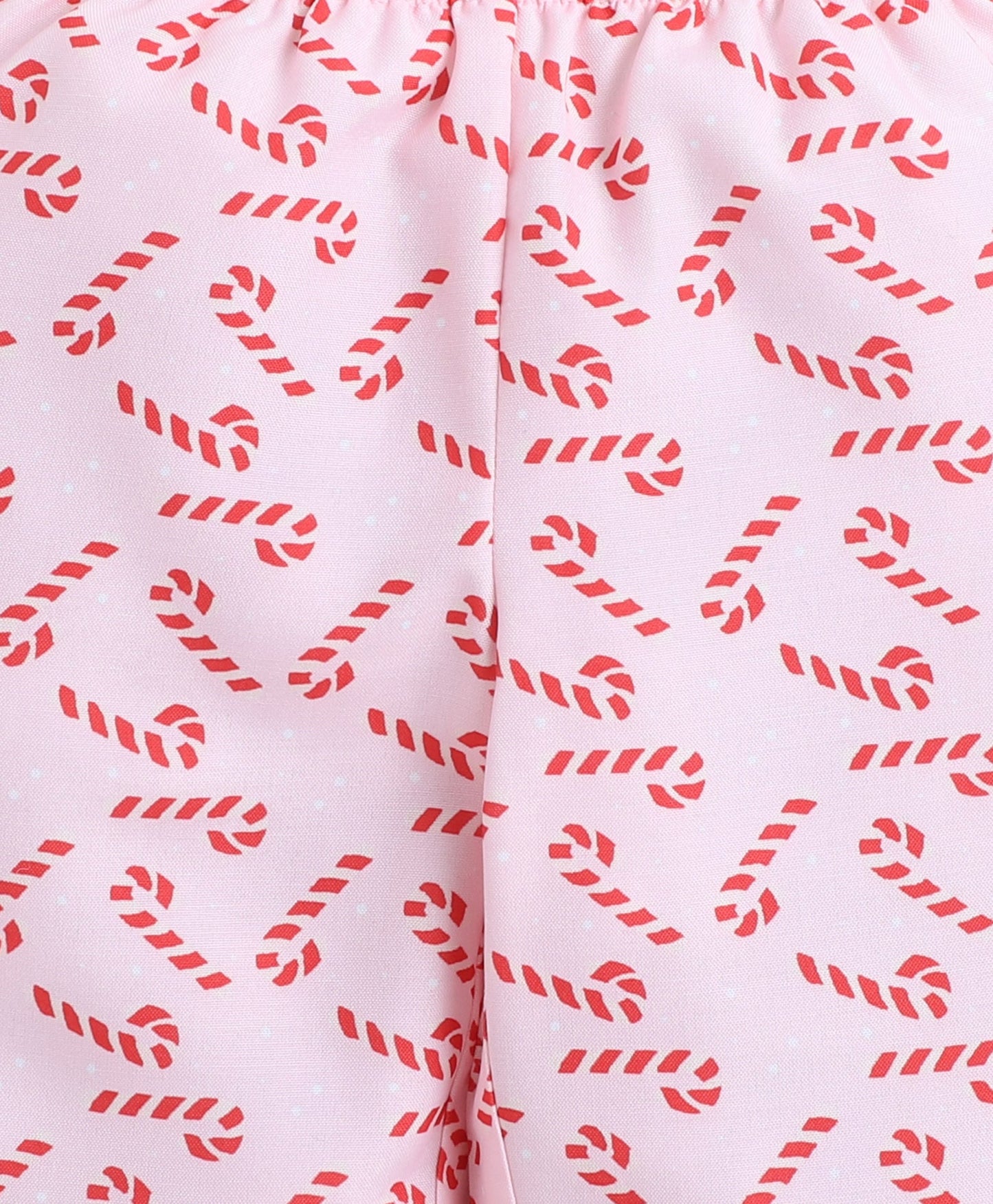 Christmas Theme Woven Full Sleeves Xmas Candy Cane Printed Coordinating Night Suit Set-Pink