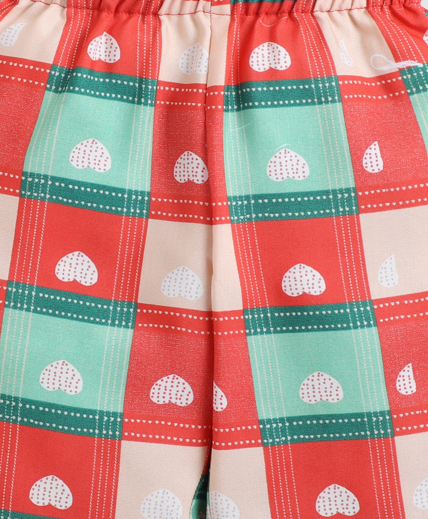 Christmas Theme Woven Full Sleeves Hearts Printed Coordinating Night Suit Set-Red