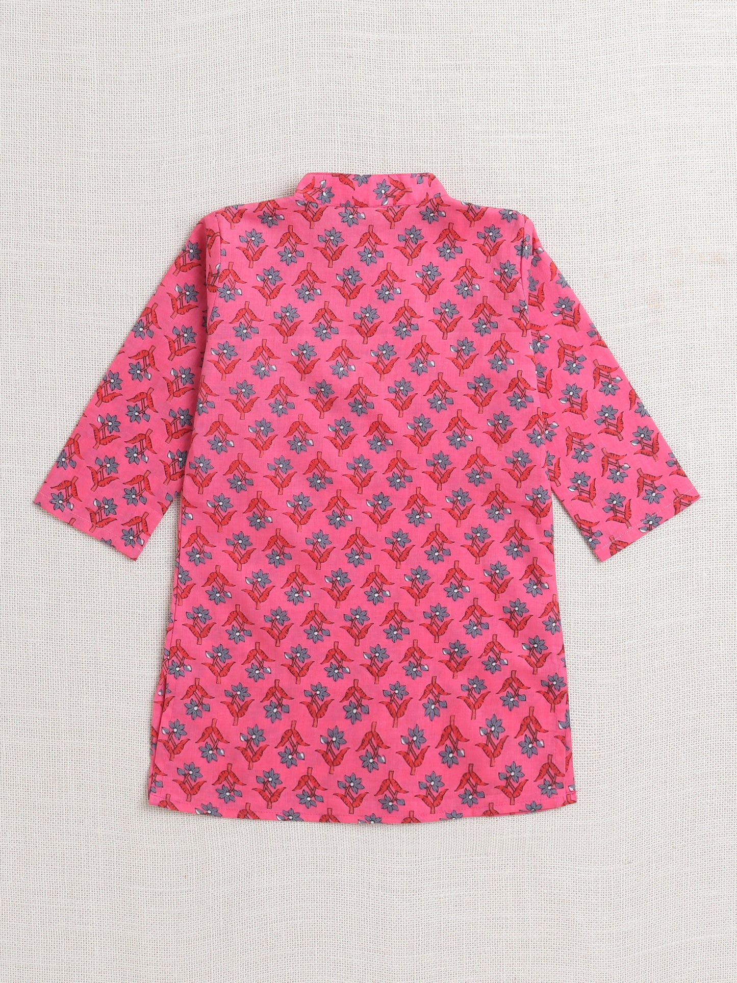 The Magic Wand Floral Printed Mandarin Collar Full Sleeves Kurta And Pant Set-Pink
