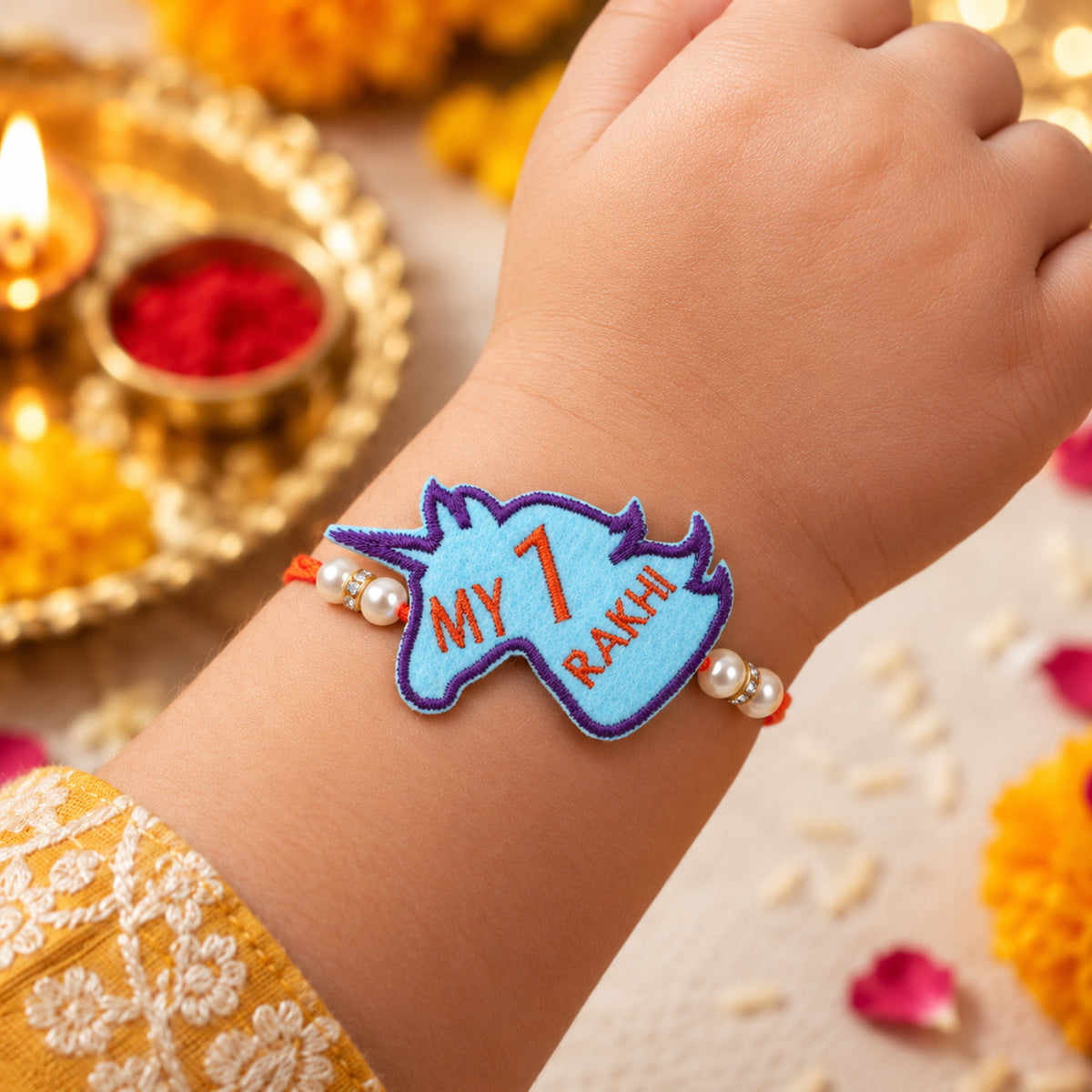 The Magic Wand Trendy Unicorn Applique My First Rakhi - Blue