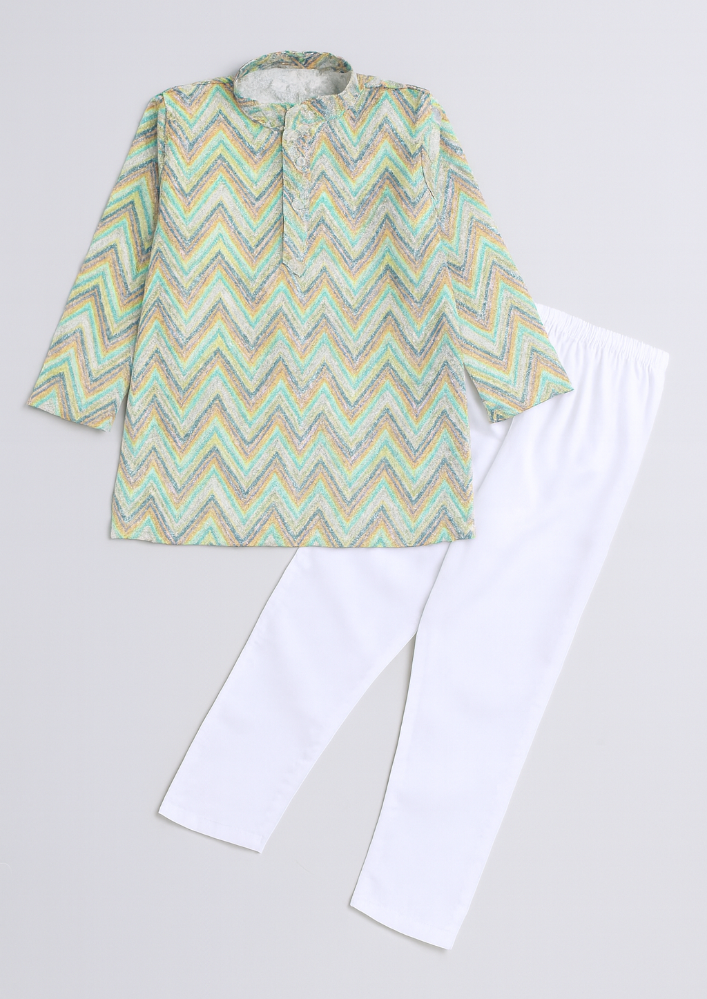 Full Sleeves Sequined Embroidered Kurta Pyjama Set For Boys-Green