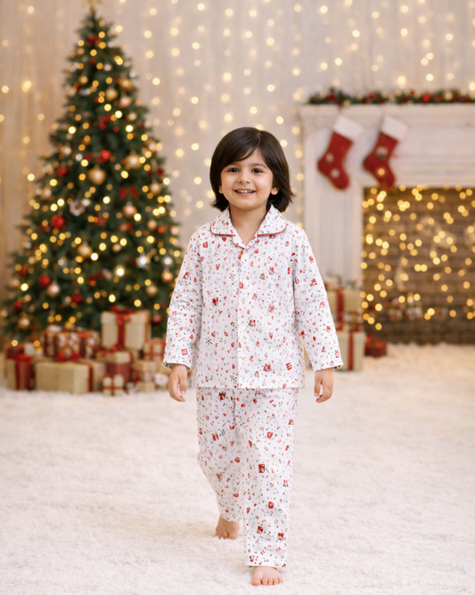 Xmas Trees Printed Full Sleeves Lounge Wear Night Suit Set