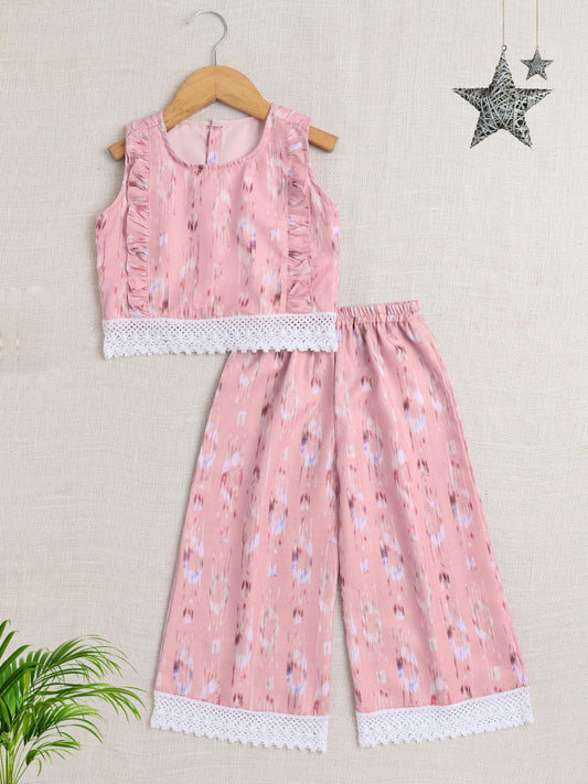 The Magic Wand Sleeveless Stripe Print With Lace Coordinating Top and Pant Set-Pink