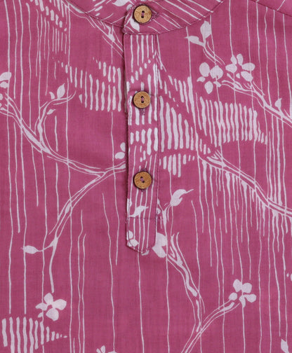 Cambric Cotton Full Sleeves Printed Kurta Pyjama Set - Pink