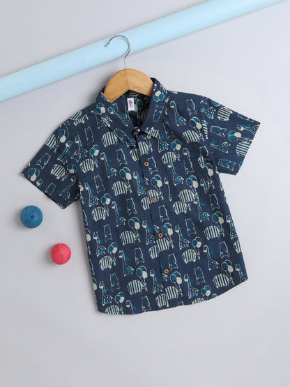 The Magic Wand Half Sleeves Animal Printed Shirt Indigo Blue
