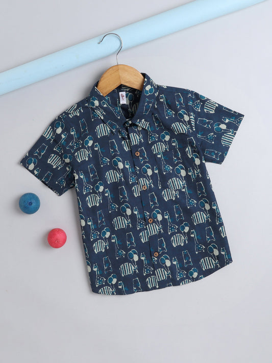 The Magic Wand Half Sleeves Animal Printed Shirt Indigo Blue