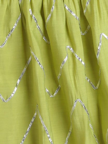 Half Sleeves Solid Print Kurta with Lace Embellishment and Palazzo Set- Green