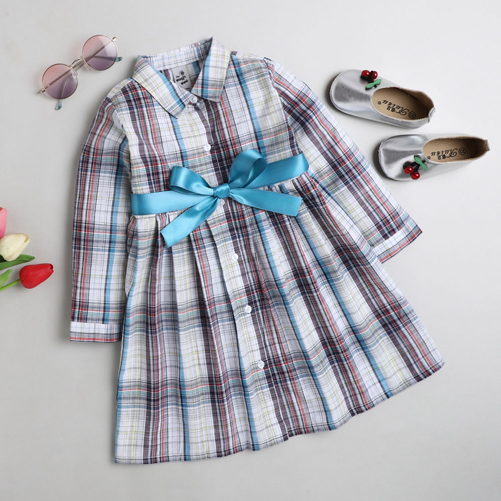 Full Sleeves Checks Print Dress - Brown