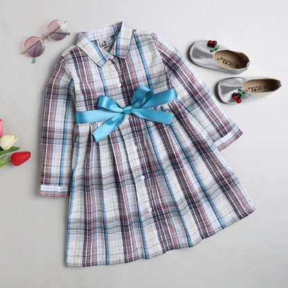 Full Sleeves Checks Print Dress - Brown