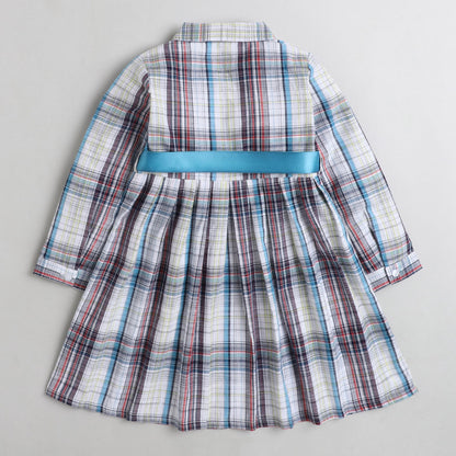 Full Sleeves Checks Print Dress - Brown