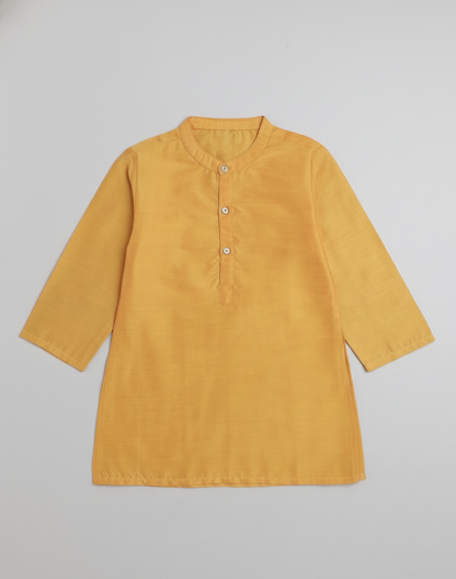 Mandarin Collar Full Sleeves Lace Embelished Kurta - Mustard
