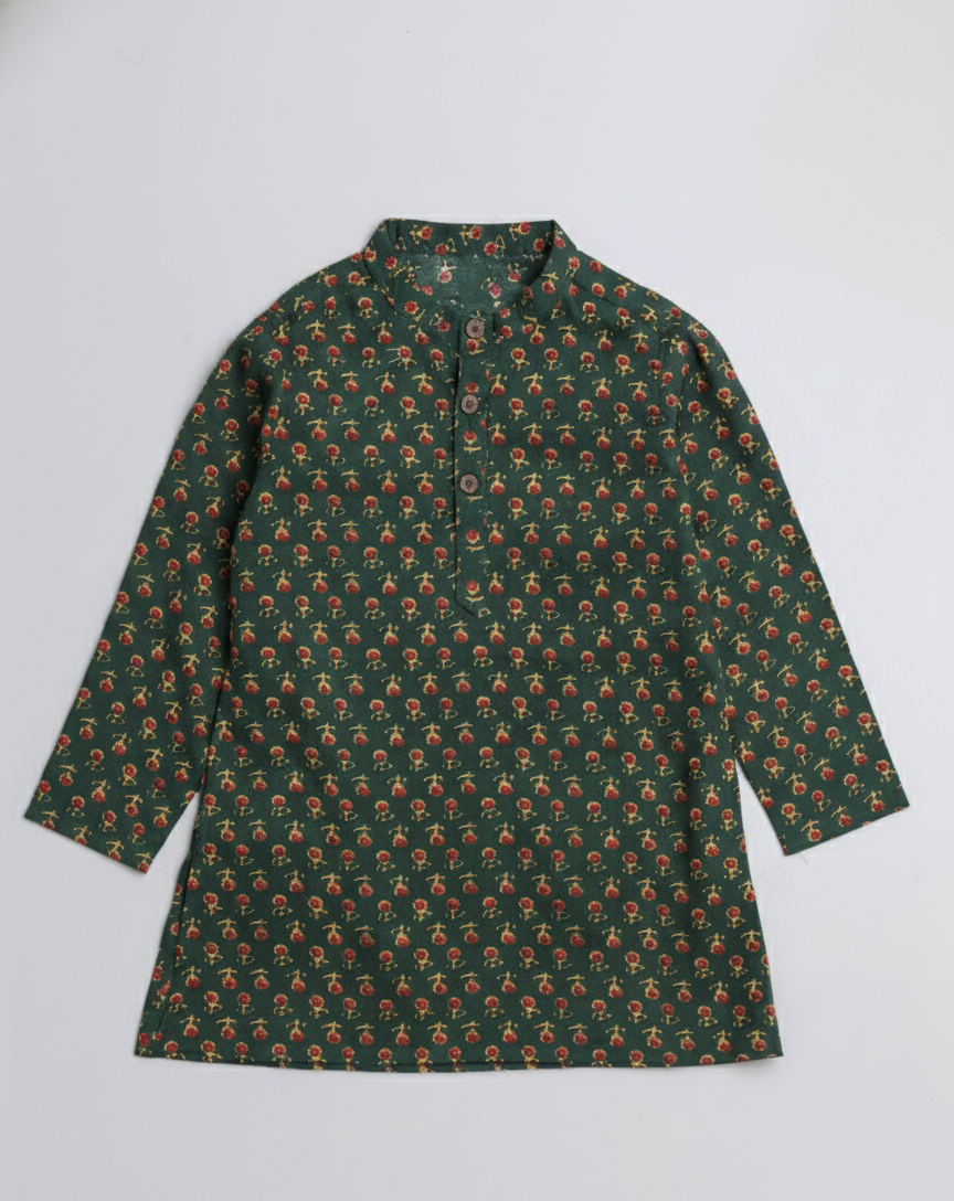 Full Sleeves  Floral Printed Kurta - Green