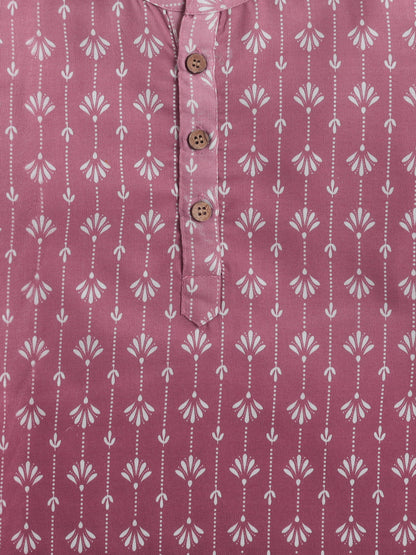 Full Sleeves Abstract Print Shaded Kurta Set- Pink