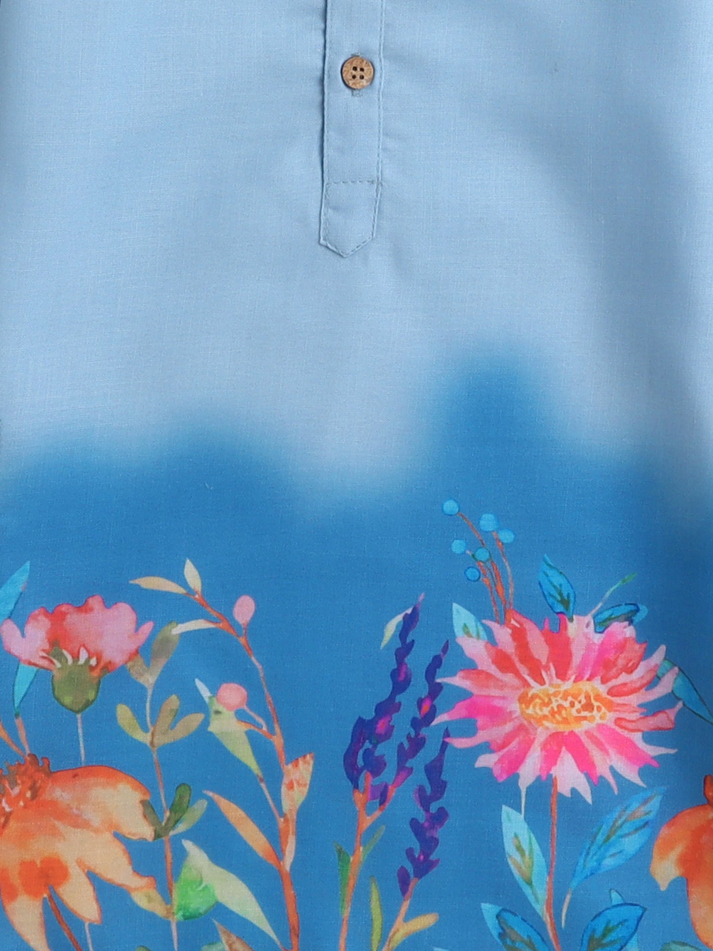 Full Sleeves Floral Print Shaded Kurta Set- Blue