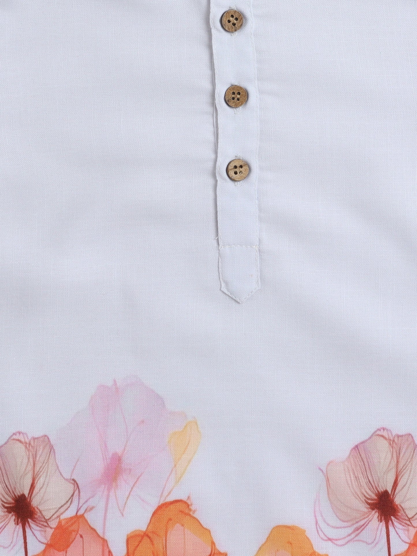 Full Sleeves Floral Print Kurta Set- Off White