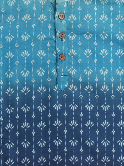 Full Sleeves Abstract Print Shaded Kurta Set- Blue