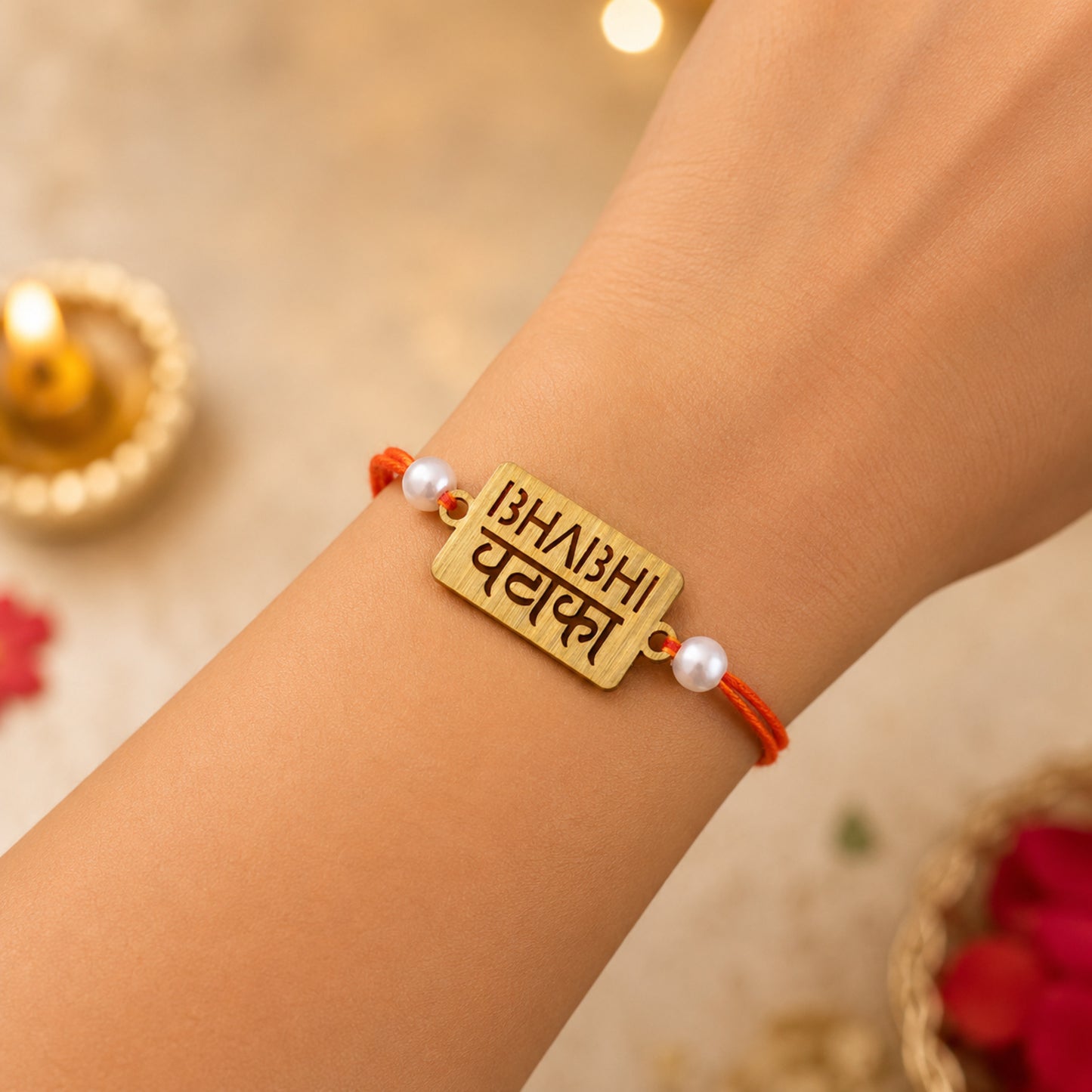 The Magic Wand Lazer Cut Bhabhi Pataka Wooden Rakhi - Brown & Red