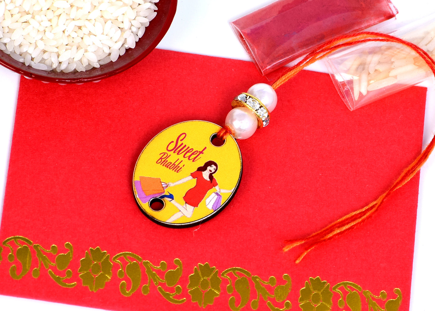 The Magic Wand Laser Cut Wooden Trendy Sweet Bhabhi Rakhi With Roli Chawal - Yellow