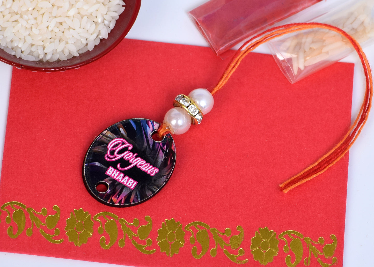 The Magic Wand Gorgeous Bhabhi Wooden Rakhi - Red