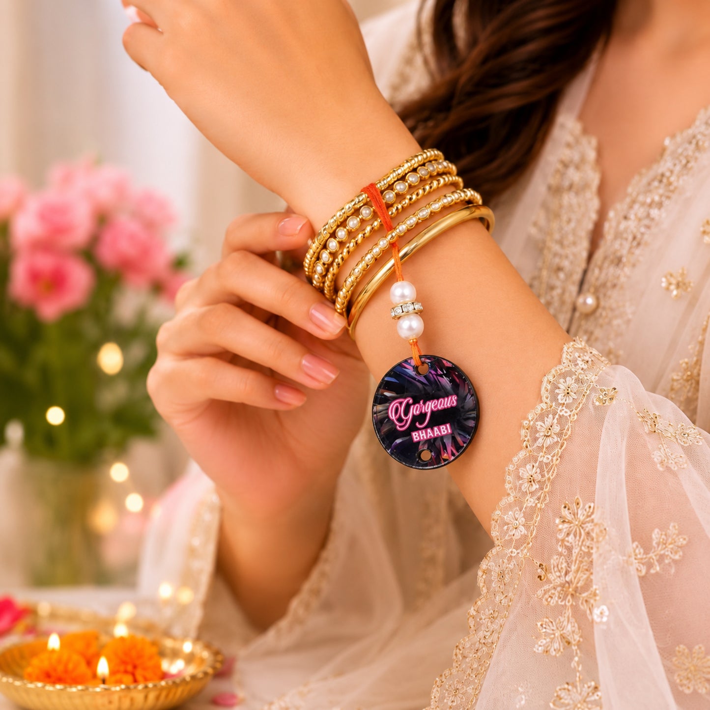 The Magic Wand Gorgeous Bhabhi Wooden Rakhi - Red
