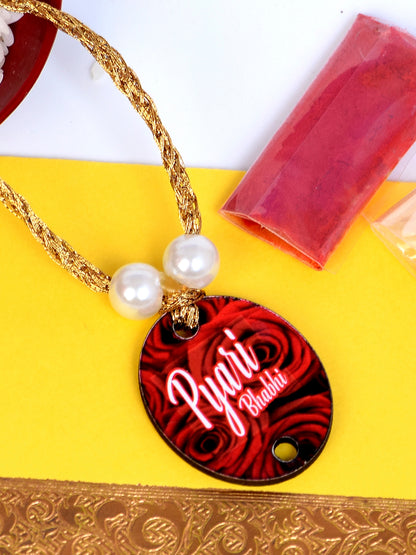 The Magic Wand Laser Cut Wooden Trendy Pyari Bhabhi Rakhi With Roli Chawal - Red