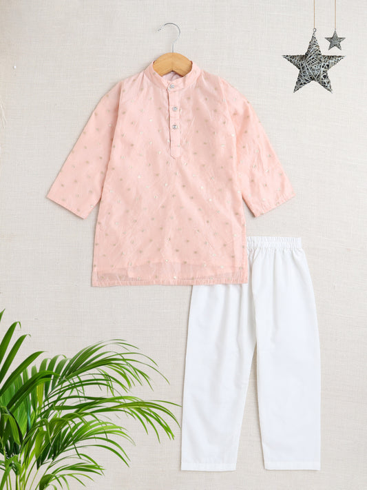 Full Sleeves Bootie Motif Printed Kurta & Pyjama Set - Peach