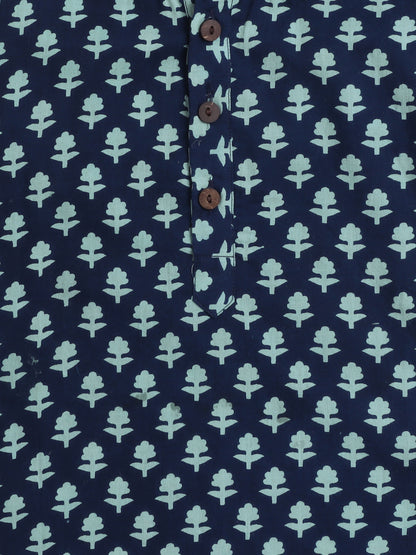 Full Sleeves Abstract Printed Kurta With Pyjama-Navy Blue