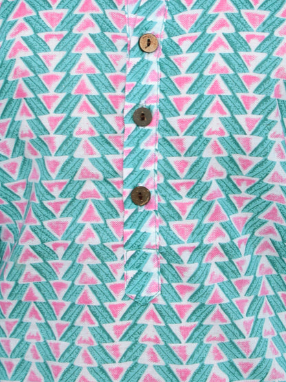 Full Sleeves Abstract Printed Kurta With Pyjama-Teal