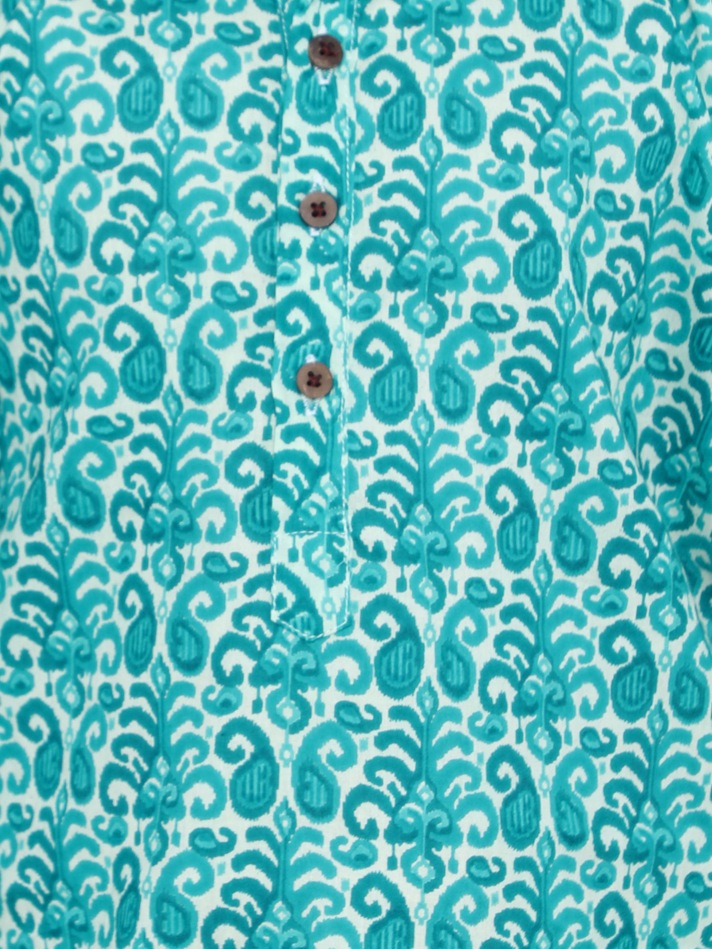 Full Sleeves Floral Printed Kurta With Pyjama-Aqua
