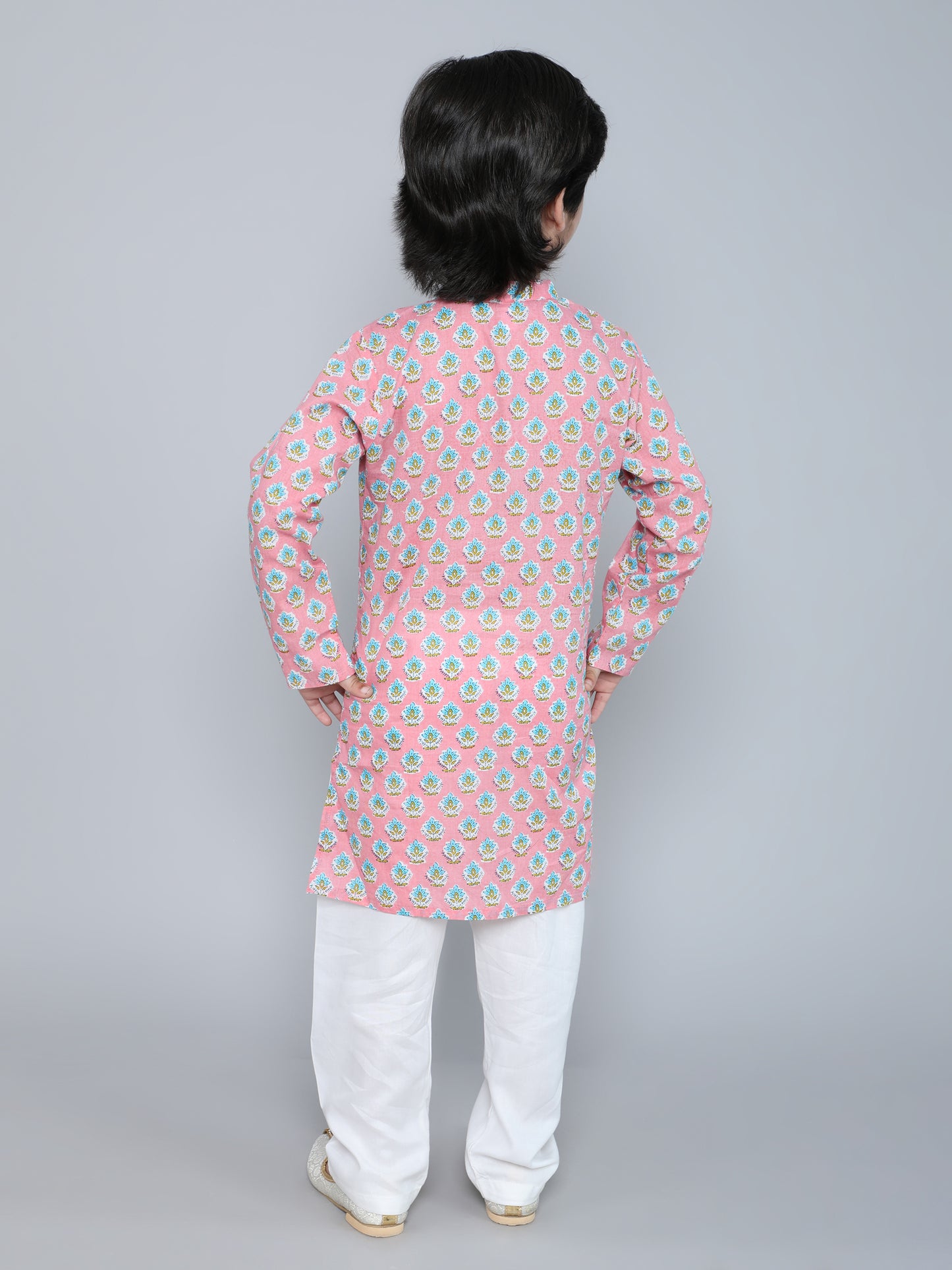 Full Sleeves Floral Printed Kurta With Pyjama-Pink