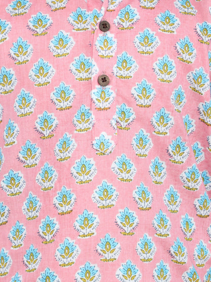 Full Sleeves Floral Printed Kurta With Pyjama-Pink