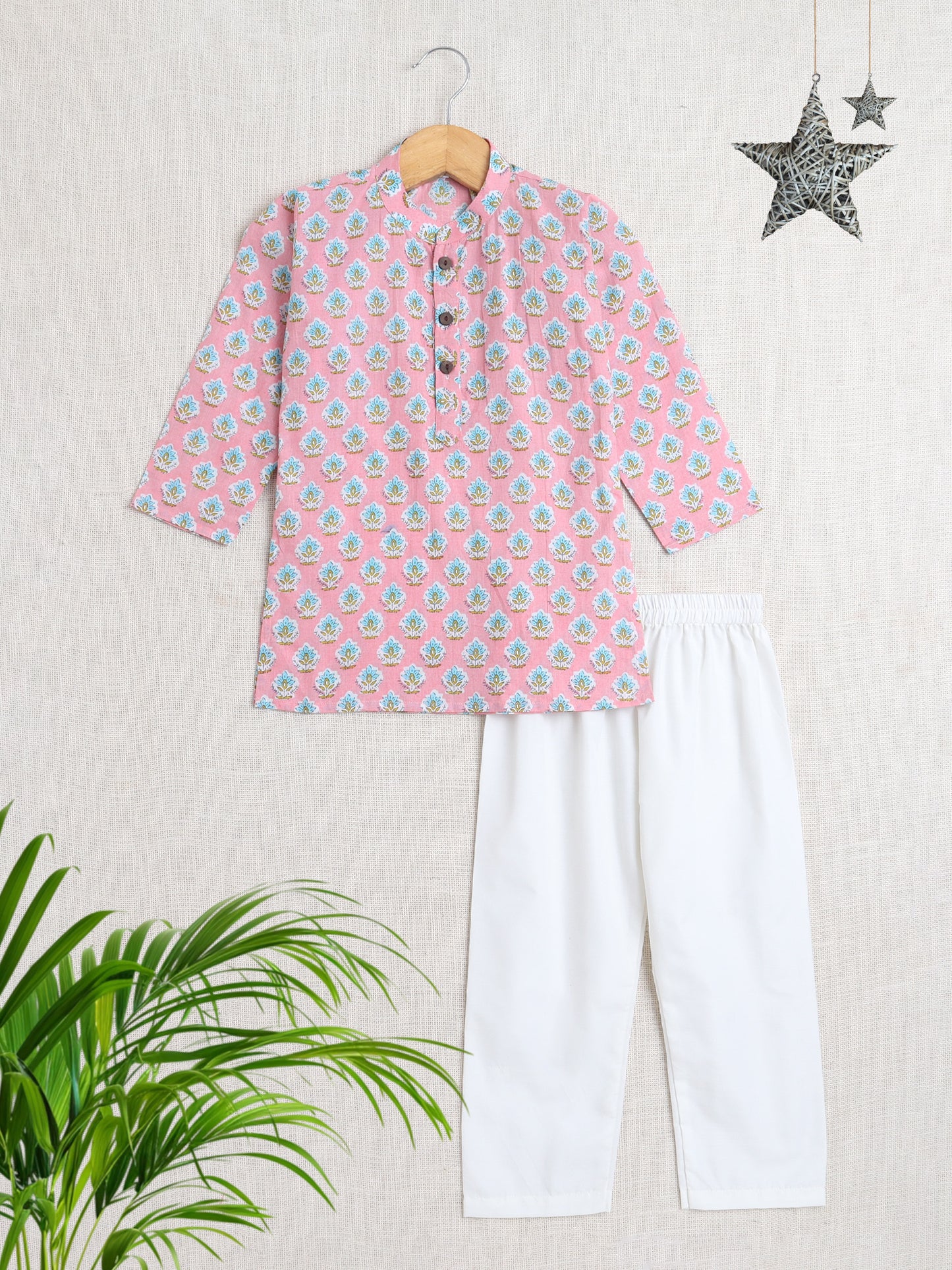 Full Sleeves Floral Printed Kurta With Pyjama-Pink