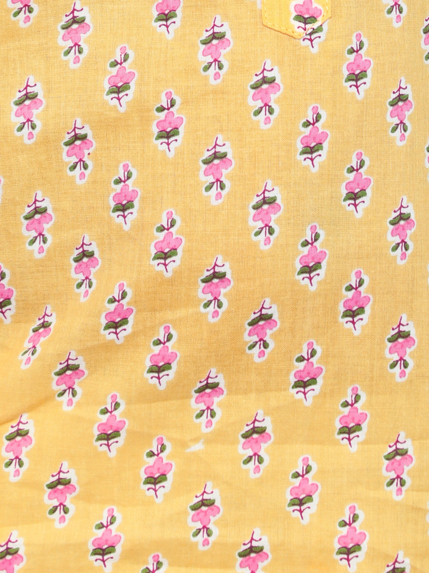 Full Sleeves Floral Printed Kurta With Pyjama-Yellow
