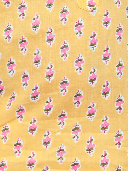 Full Sleeves Floral Printed Kurta With Pyjama-Yellow