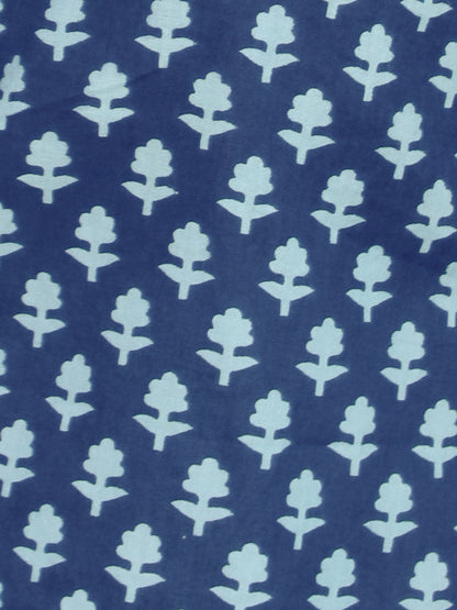 Full Sleeves Floral Printed Kurta With Pyjama-Navy Blue