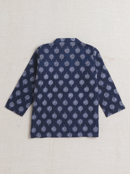 Bootie Printed Waist and Dhoti Set For Boys-Navy Blue