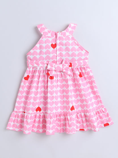 Cotton Heart Print Incut Sleeveless Dress-Pink