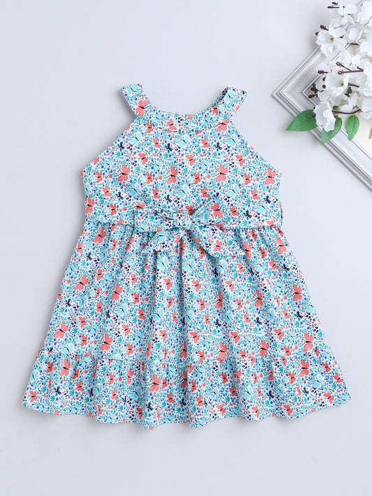 Sleeveless Floral Dress - Blue