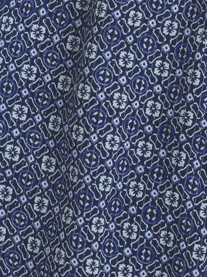 Three Forth Sleeves Geometric Print Kurta Set- Navy Blue