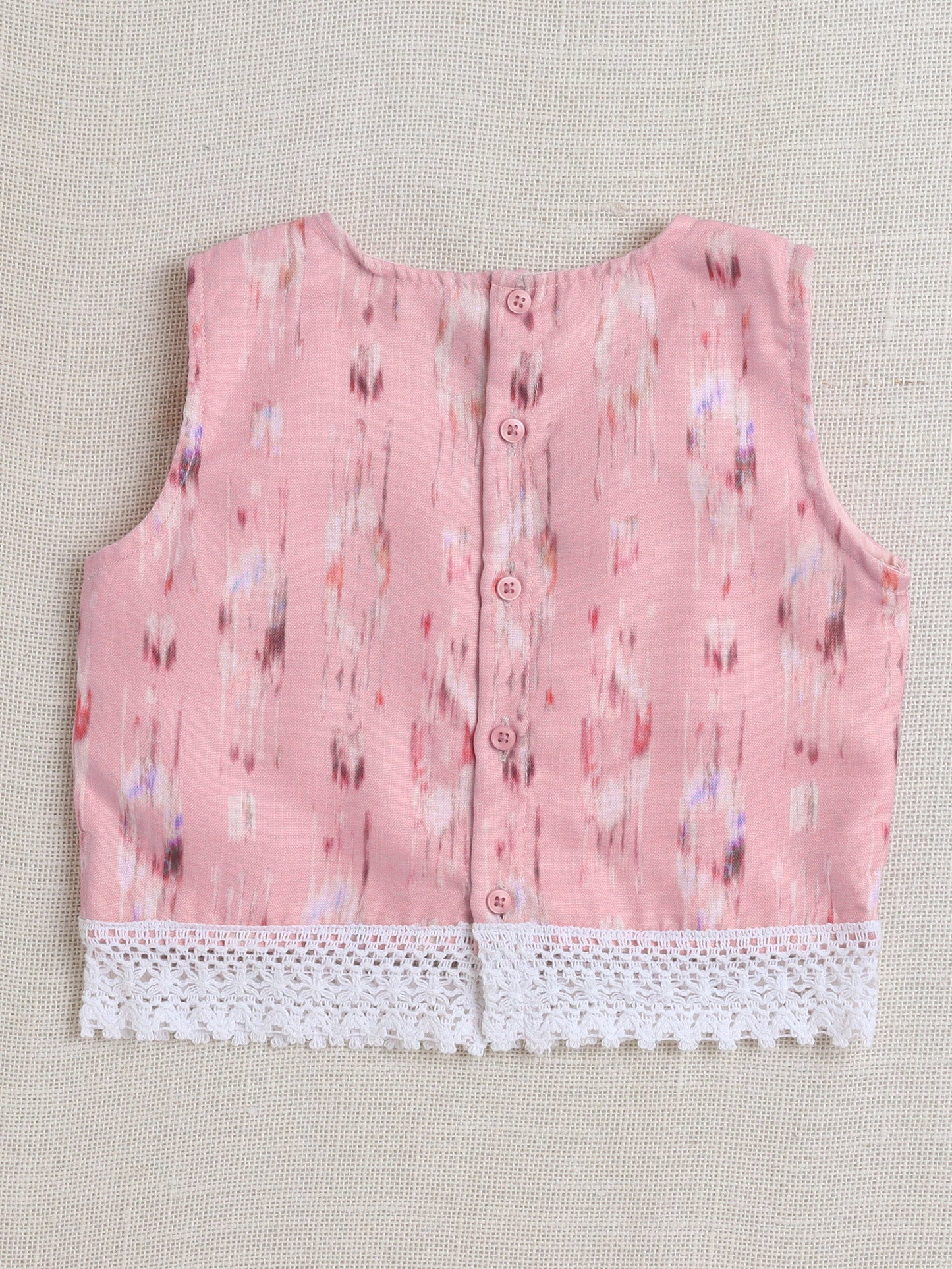 The Magic Wand Sleeveless Stripe Print With Lace Coordinating Top and Pant Set-Pink